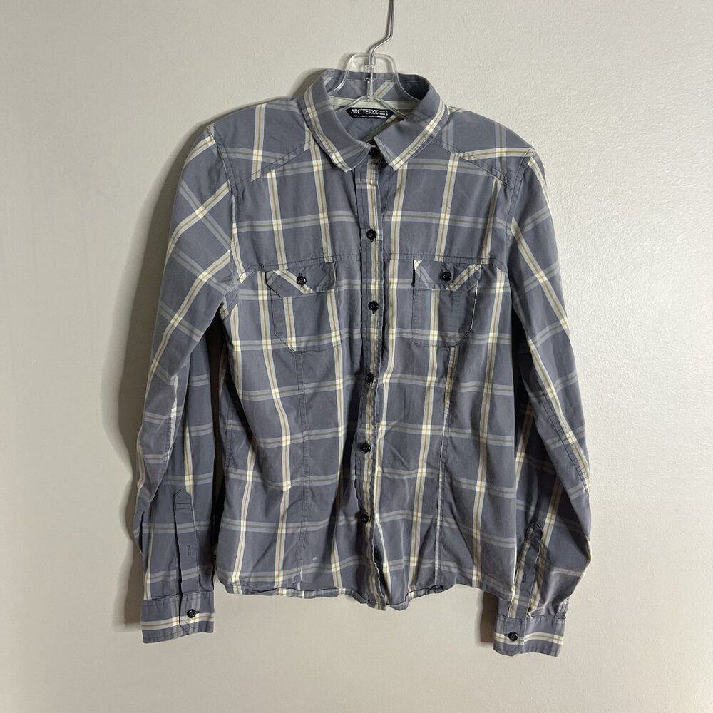 Arc'teryx Women’s Size Large Shirt Button Down Grey Plaid Roll Tab